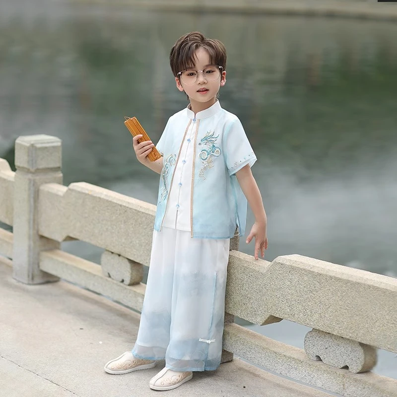 汉服男童夏季2025新款新中式中秋国风唐装套装儿童古风帅气古装夏