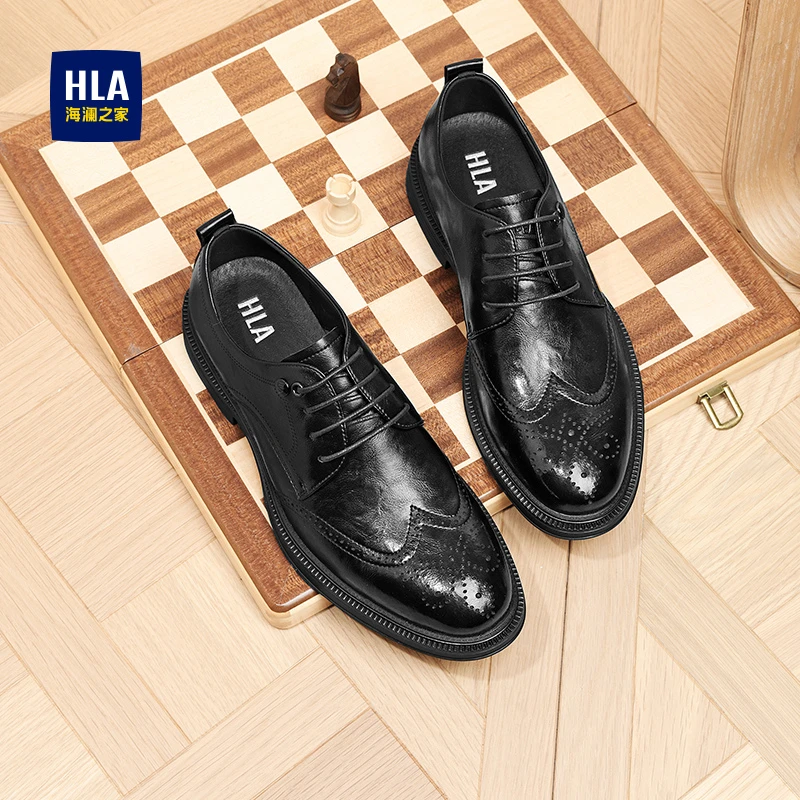 海澜之家皮鞋男款2025夏季新款打孔透气增高德比鞋商务正装皮鞋男