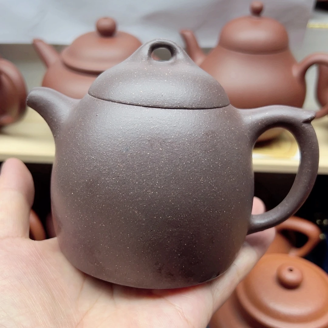 紫砂茶壶天清紫泥秦权260cc微微瑕流一滴口水不退换
