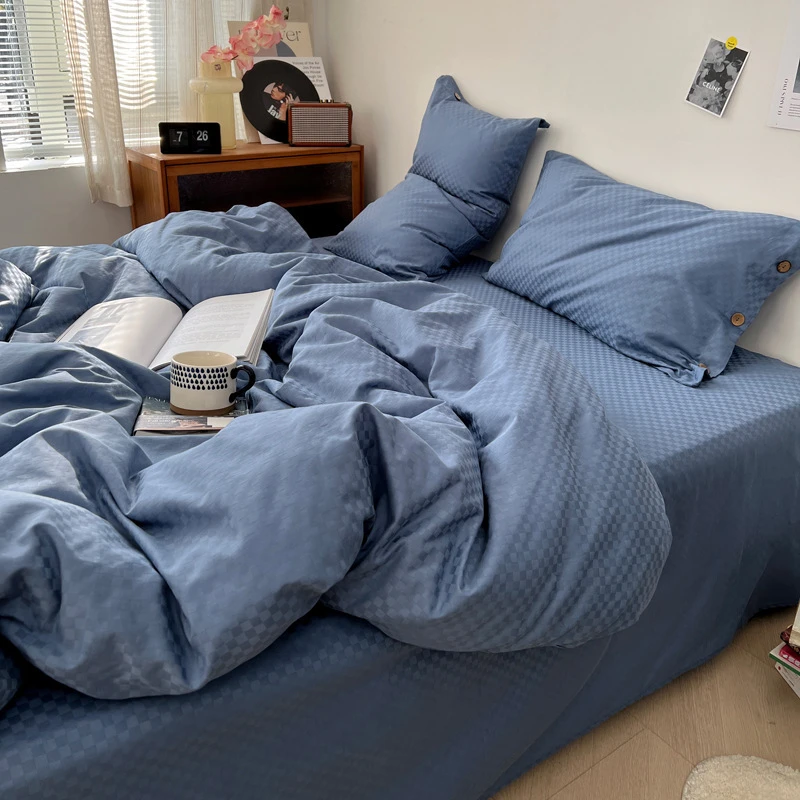 60支长绒棉四件套轻奢提花贡缎全棉床单被套南通纯色床上三件套