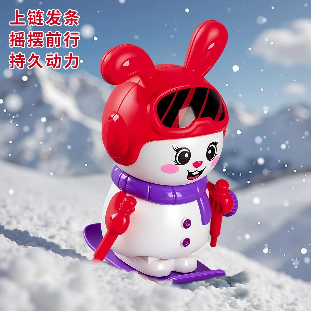 上弦发条动物小兔子会滑雪上链条萌趣可爱动物网红婴幼儿童玩具