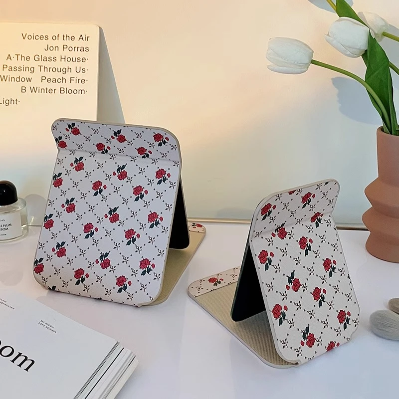 镜子复古皮质随身便携化妆镜宿舍小镜子卧室桌面台化妆专用镜子H