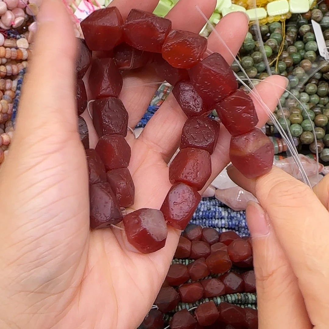 玛瑙/玉髓合金珠宝半成品橘皮玛瑙11mm八棱一条