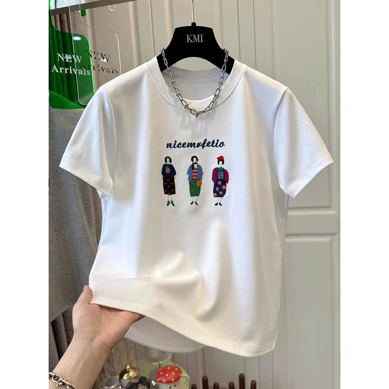 胖mm宽松大码短袖T恤女夏季新款oversize遮肉显瘦200斤刺绣上衣服