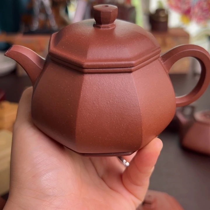 ****座茶壶紫砂紫泥八方潘壶