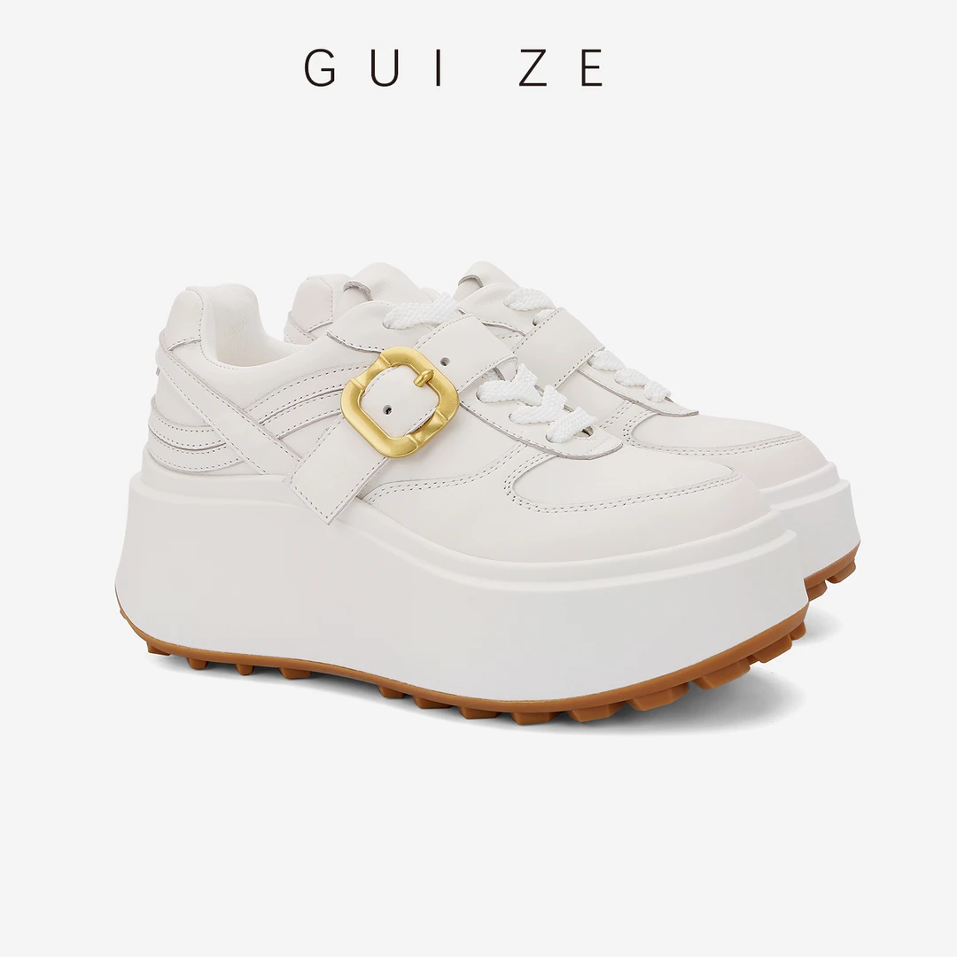 增高8cm小白鞋 2025秋新款真皮女鞋厚底增高鞋女松糕底老爹鞋板鞋