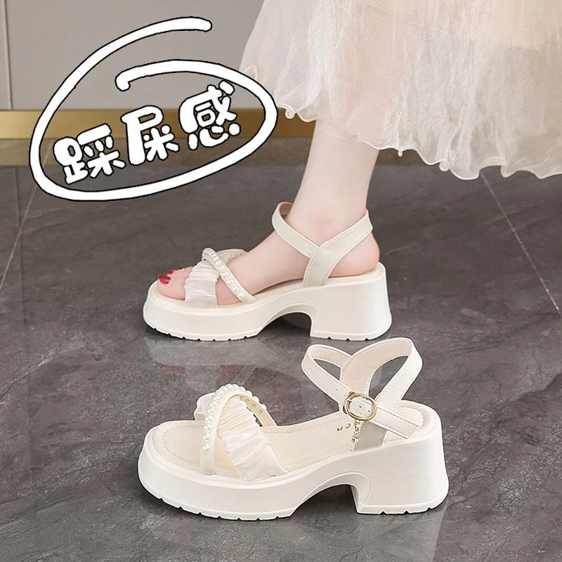 范哲萨仙女风罗马凉鞋女2025年夏季新款一字带配裙子厚底增高