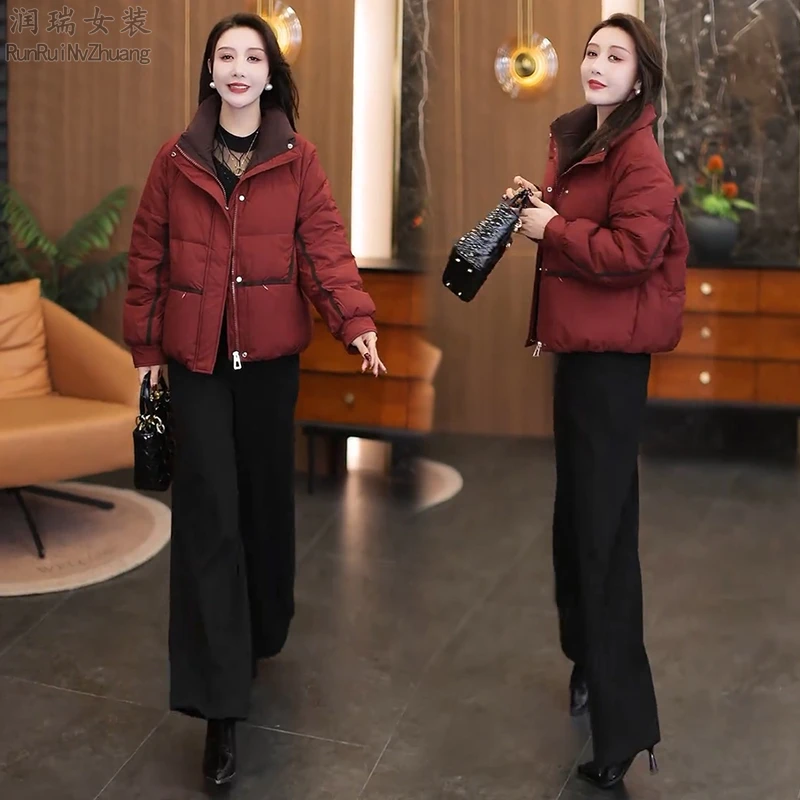 短款冬季女士休闲常规拼色保暖棉服2025新款包袖拼接棉衣棉服通勤