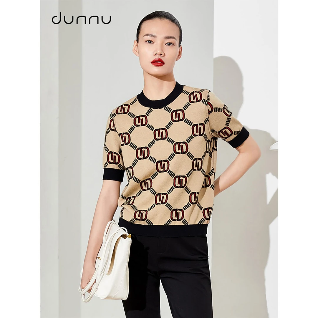dunnu敦奴针织衫感羊毛混纺女短袖圆领DR372903