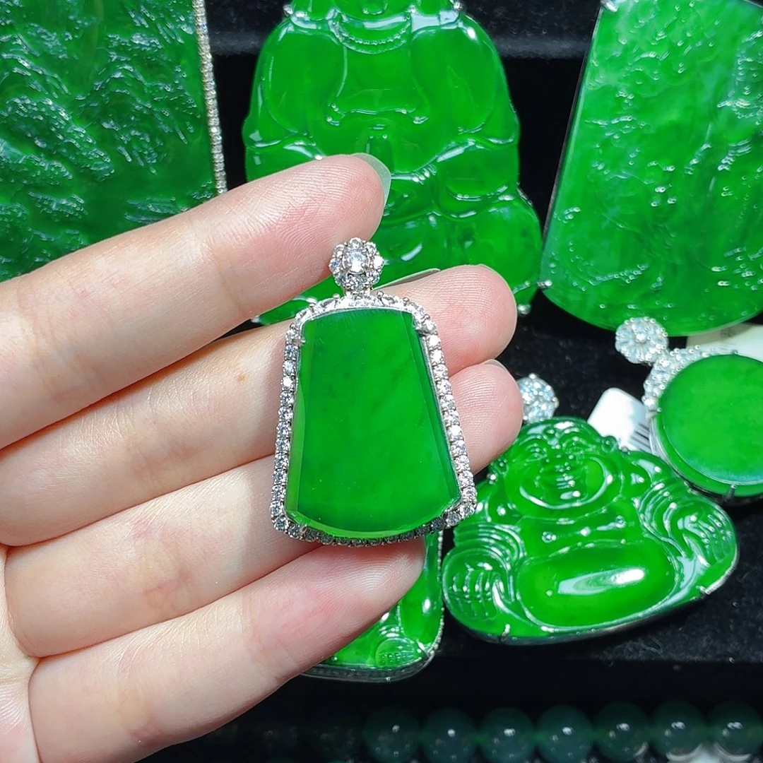 翡翠银S925镶嵌颈饰天然A货翡翠