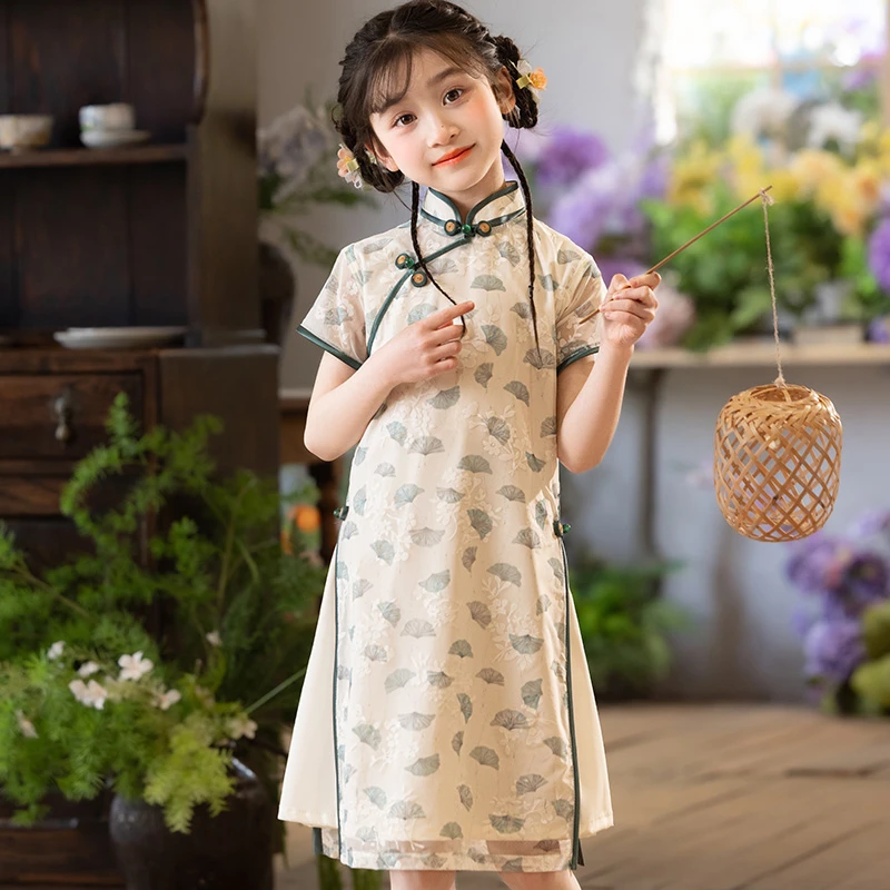 女童新中式旗袍2025新款夏季改良国风小女孩连衣裙薄款洋气演出服