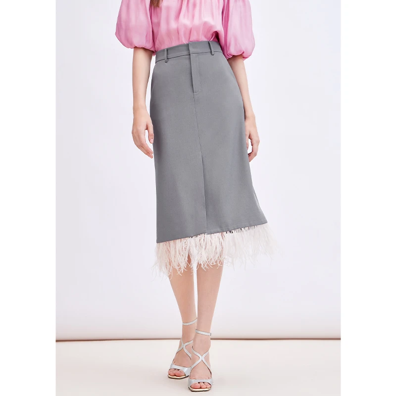 missCOCOON粉色羽毛裙摆单裙夏长裙0274