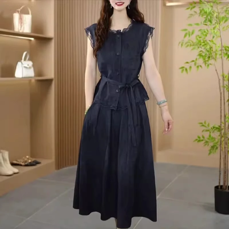 拼接蕾丝衬衫上衣半身裙两件套女2025夏季新款时尚收腰显瘦套装潮