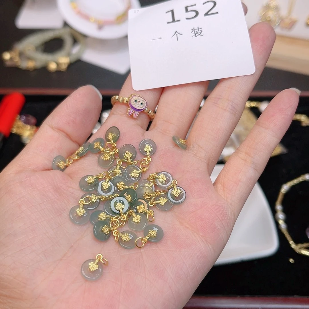 和田玉（碧玉）珠宝半成品银S925镀金镶嵌152