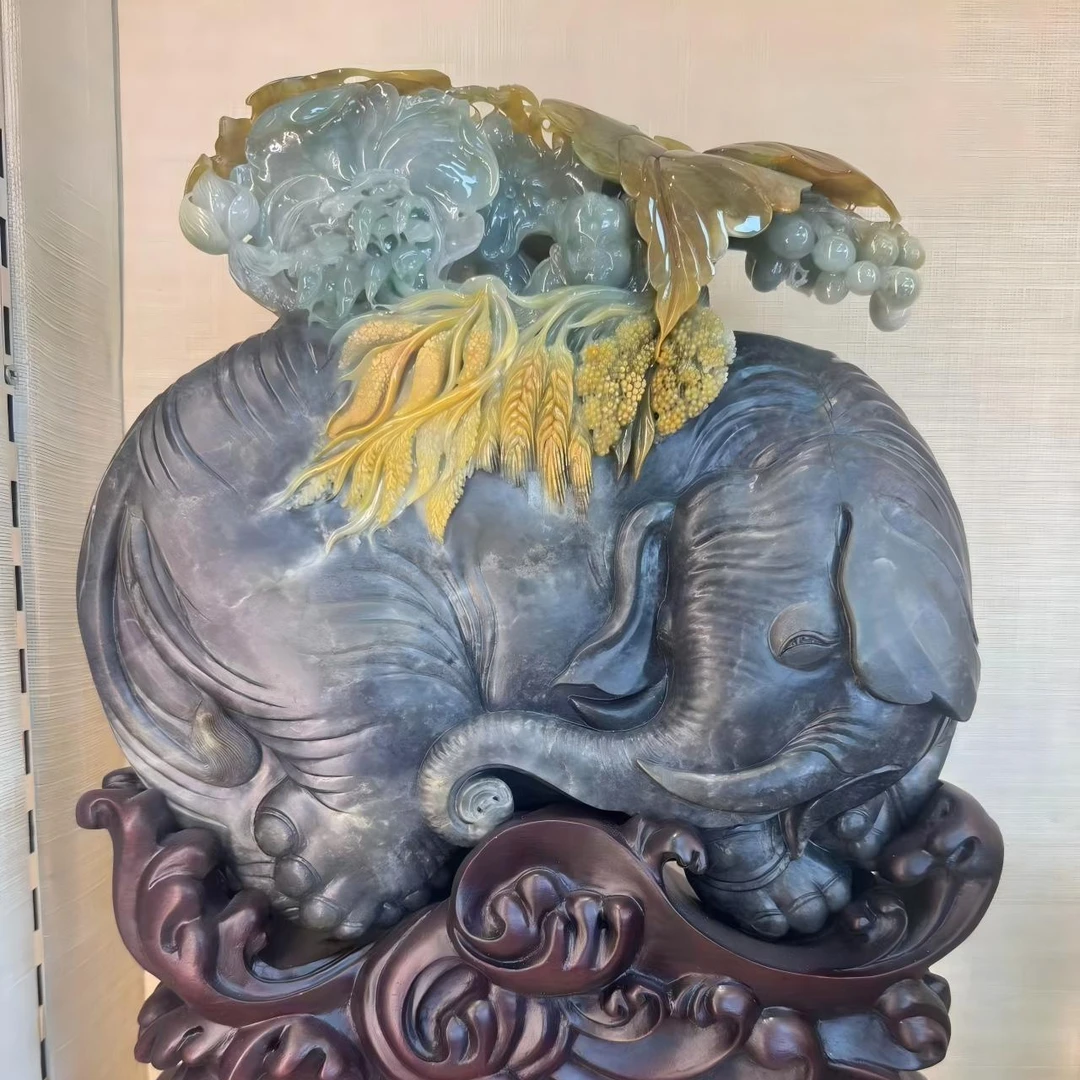 崔奇铭雕刻翡翠摆件太平有象.万象更新22*35cm