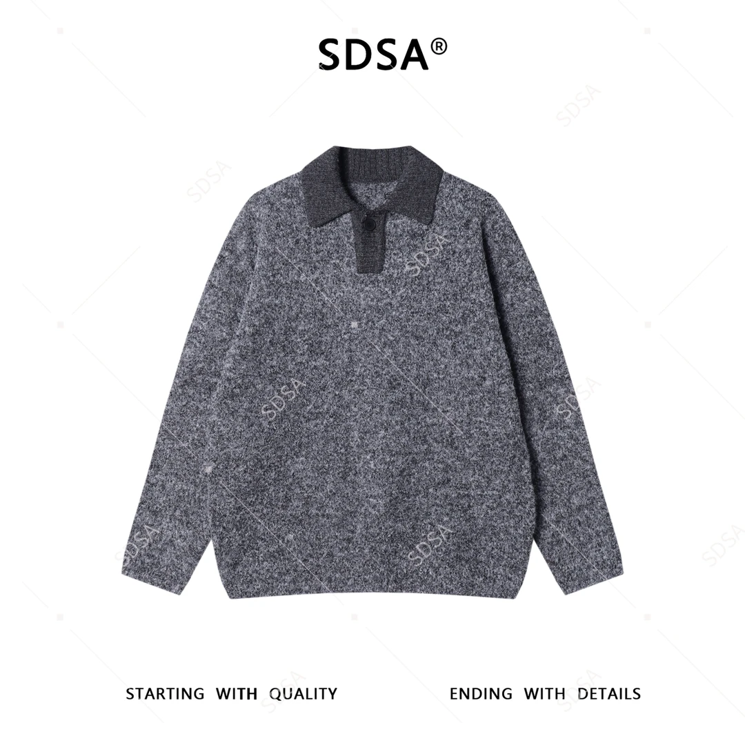 SDSA男士秋冬新款痞帅男装老钱风撞色拼接针织半开衫毛衣百搭时尚