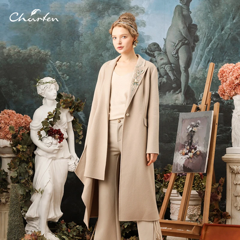 【高高专享】朝峰气质女设计师大衣中长款外套CFB3B077-871A