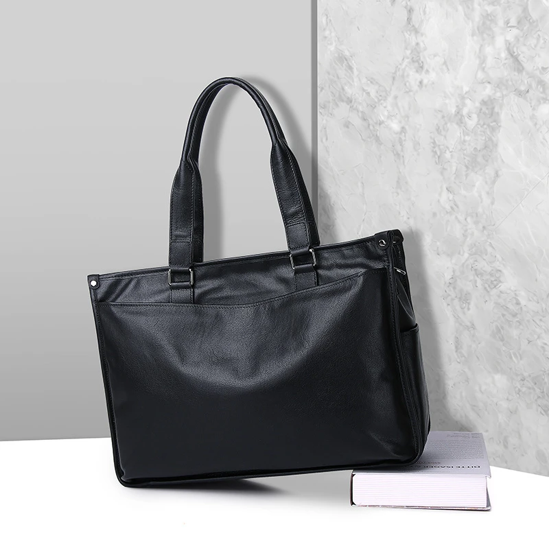 真皮大容量出差商务公文包电脑托特包头层植鞣牛皮休闲男士手提包