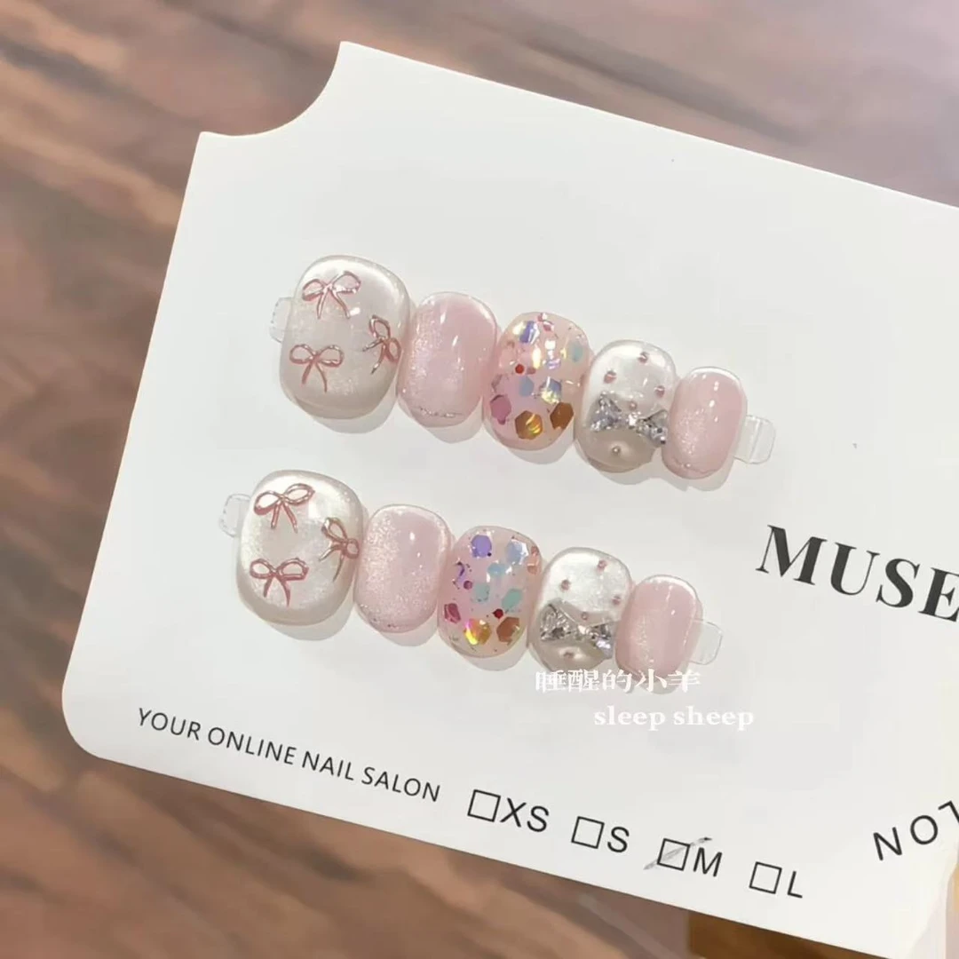 【miu系少女】纯欲公主波点结手工穿戴甲豆豆甲猫眼美新款穿戴甲