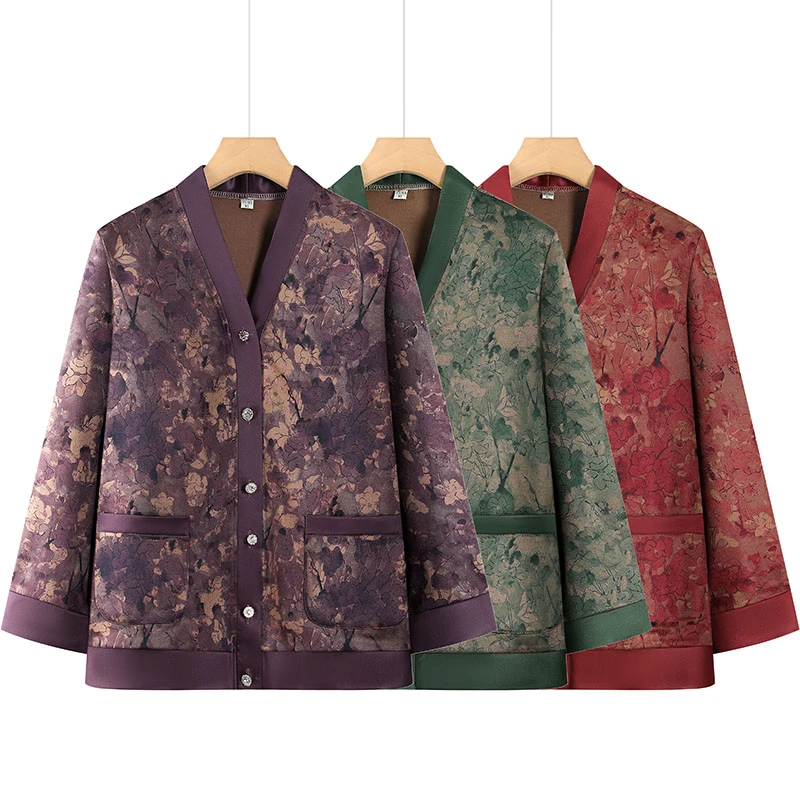 新款中老年女装春秋新款妈妈装长袖开衫外套女休闲宽松洋气上衣