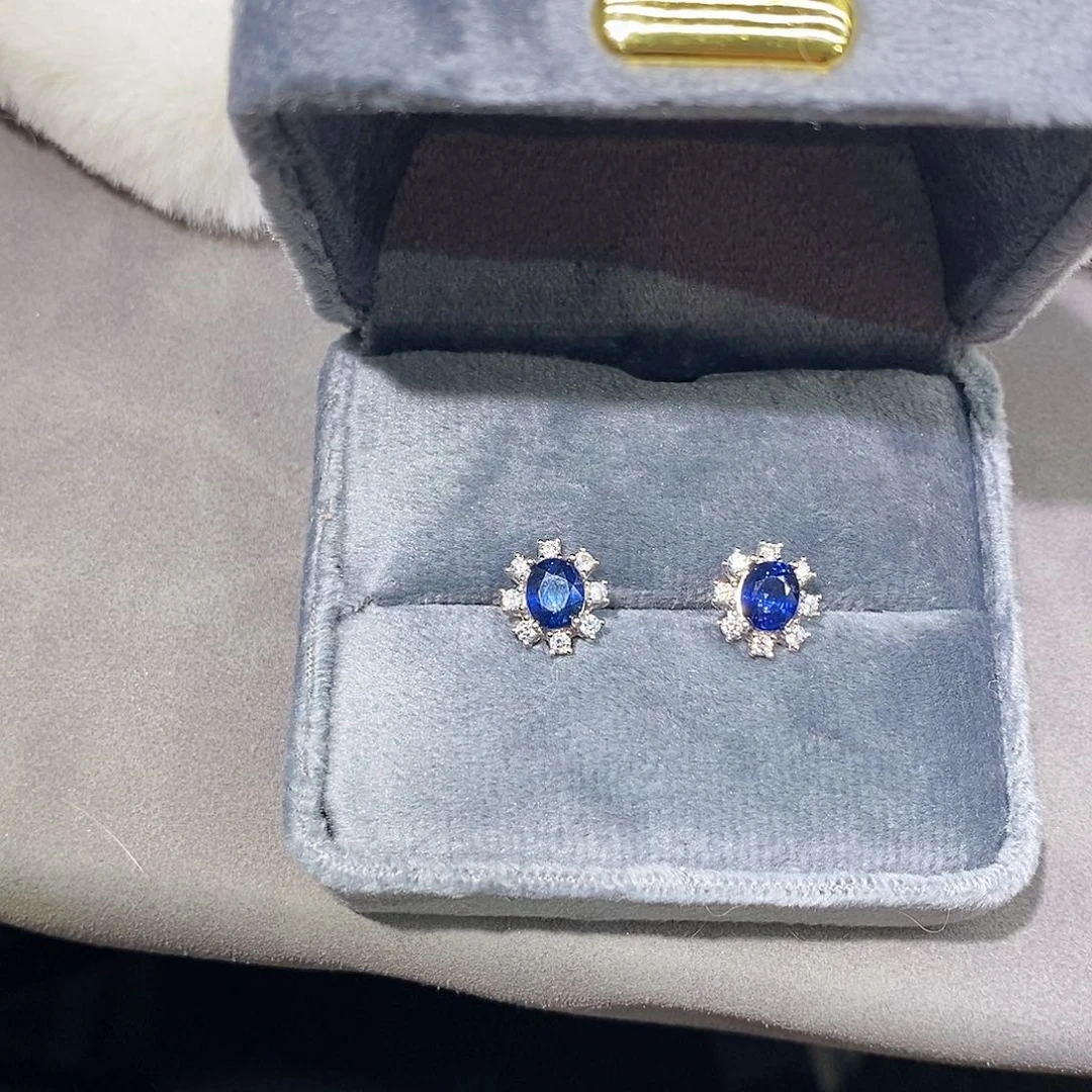 蓝宝石耳饰银S925镀金镶嵌