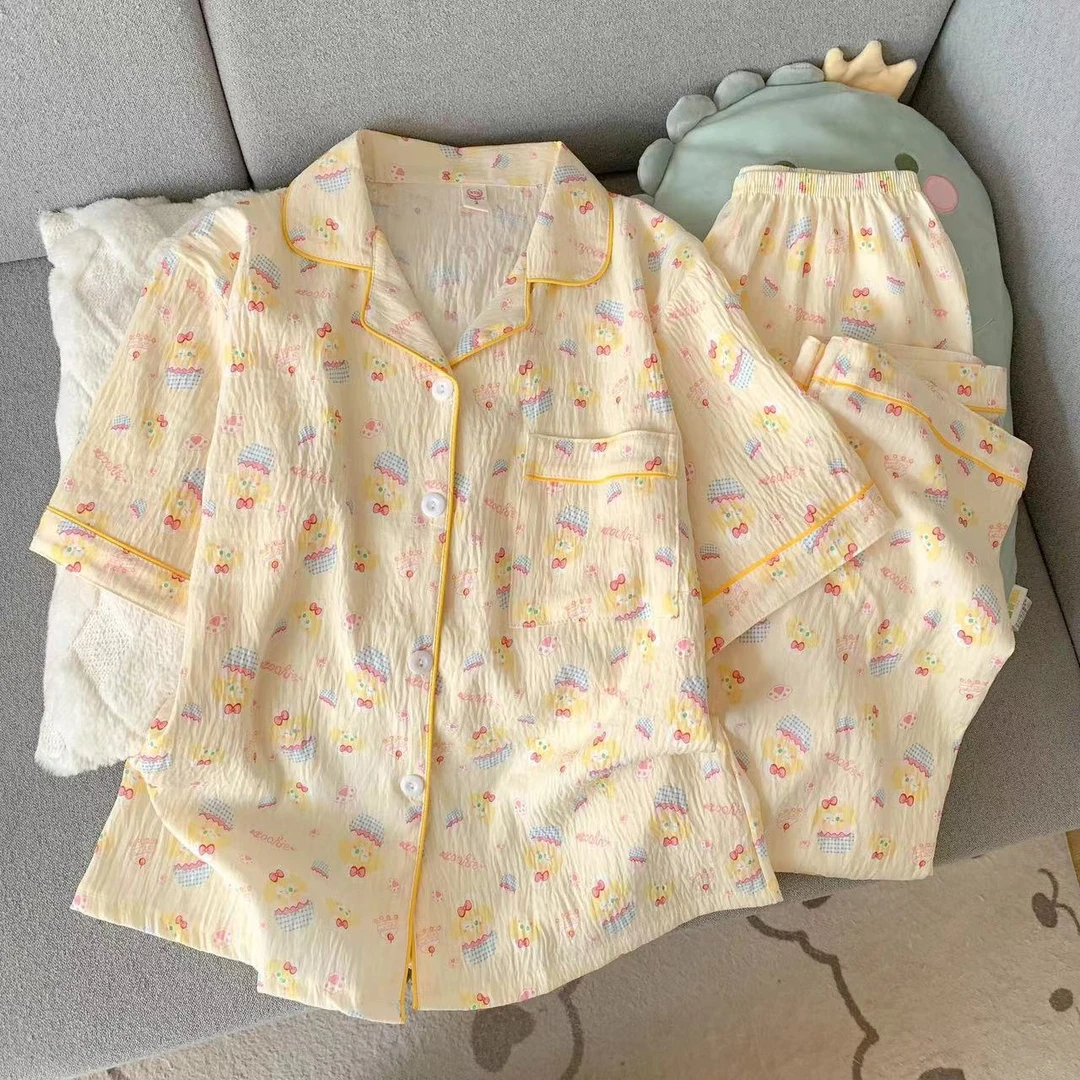 云朵棉短袖睡衣女夏季大码新款300斤卡通可爱可外穿家居服套装