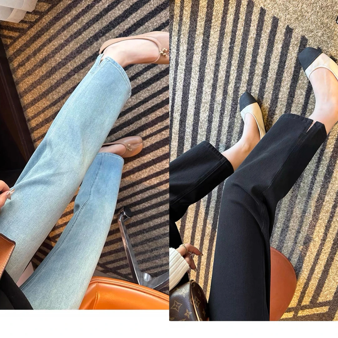 秀米丽 天丝面膜裤直腿！版型巨好弹力法棍牛仔裤开衩显瘦直筒1236