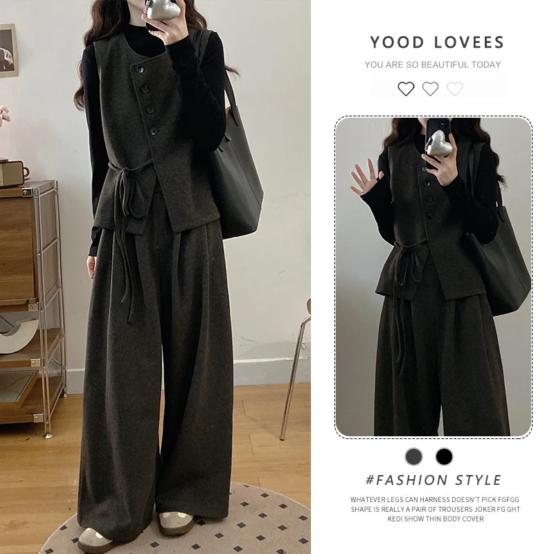 高级感马甲套装女2025春秋新款韩系轻熟风气质显瘦阔腿裤三件套