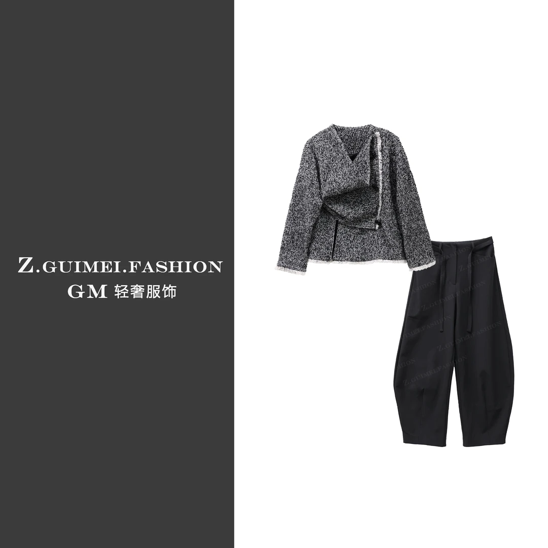 【肆姐高定】时尚休闲小香风弯刀裤轻奢套装XY3359