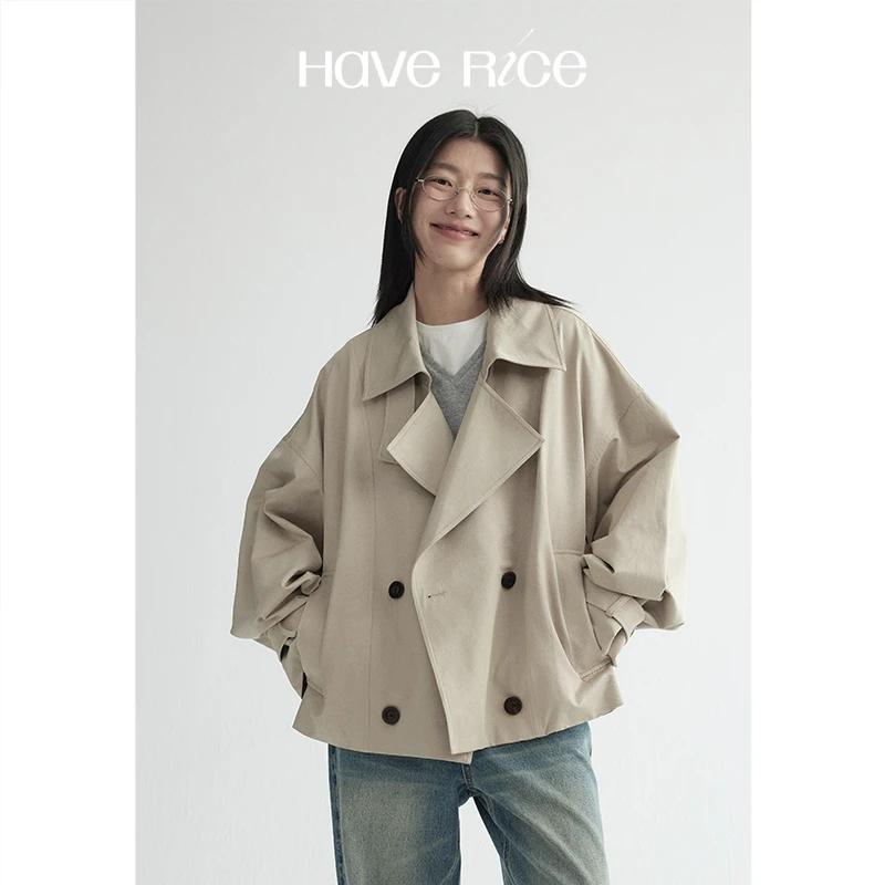 【翻立领短风衣】HAVERICE饭馆 罗马曲调 复古高级翻立领廓形短风衣