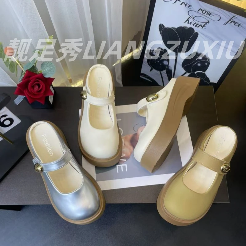 包头拖鞋女夏季2025新款松糕厚底增高一字带玛丽珍一脚蹬懒人单鞋
