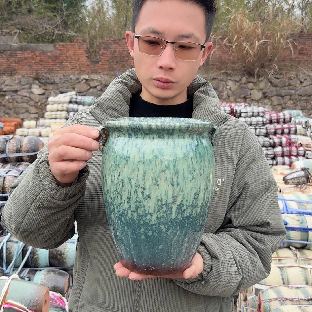 紫砂花盆口19高25（一个镇店之宝雪花绿