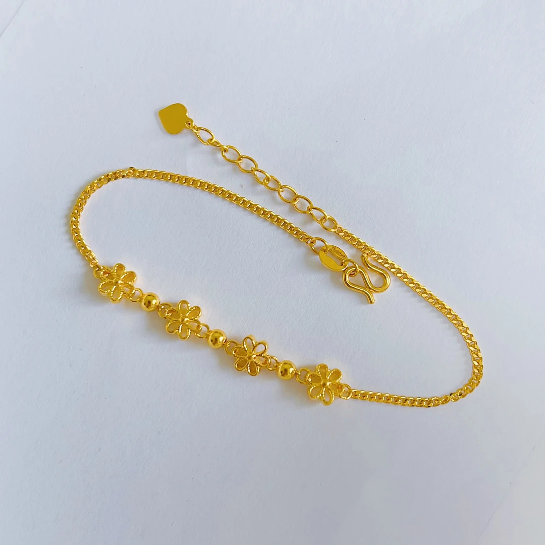 足金999小花手链三朵金花时尚国潮精致
