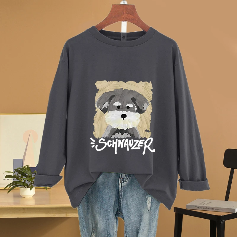 胖mm美式复古长袖T恤女秋季oversize宽松遮肚子内搭上衣大码女装