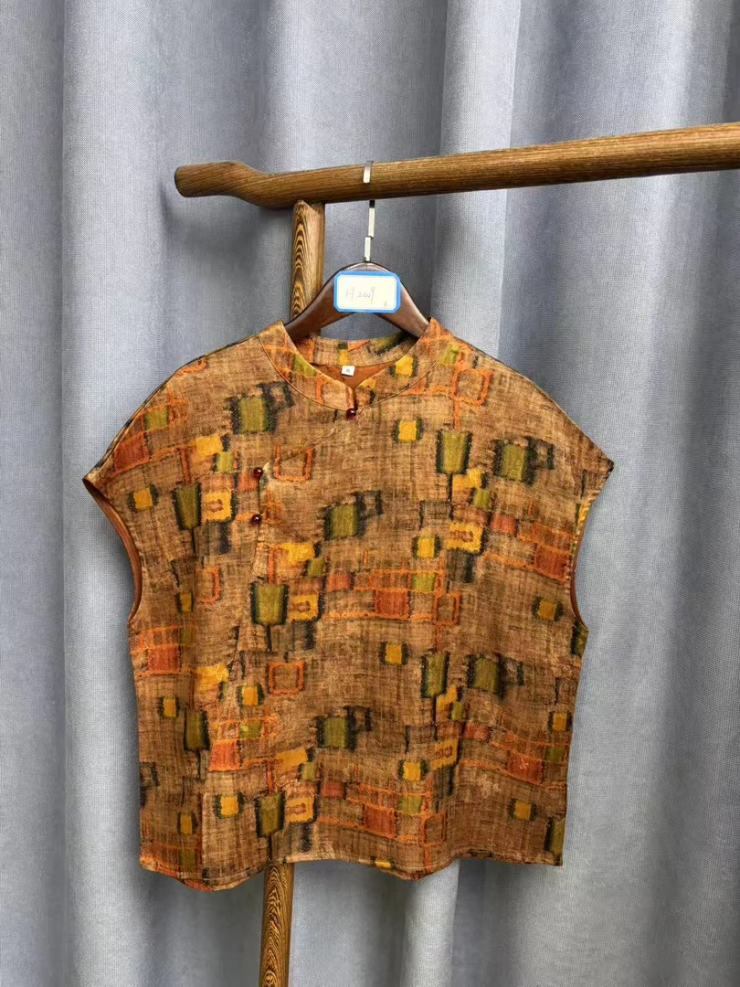 2025夏季新款时尚简约新中式桑蚕丝奥黛提花上衣女H2009