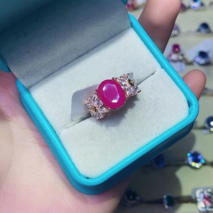 红宝石戒指银S925镶嵌