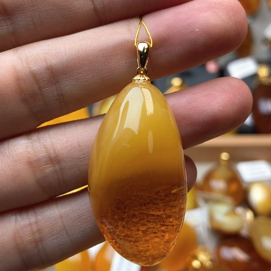 琥珀银S925镀金镶嵌颈饰