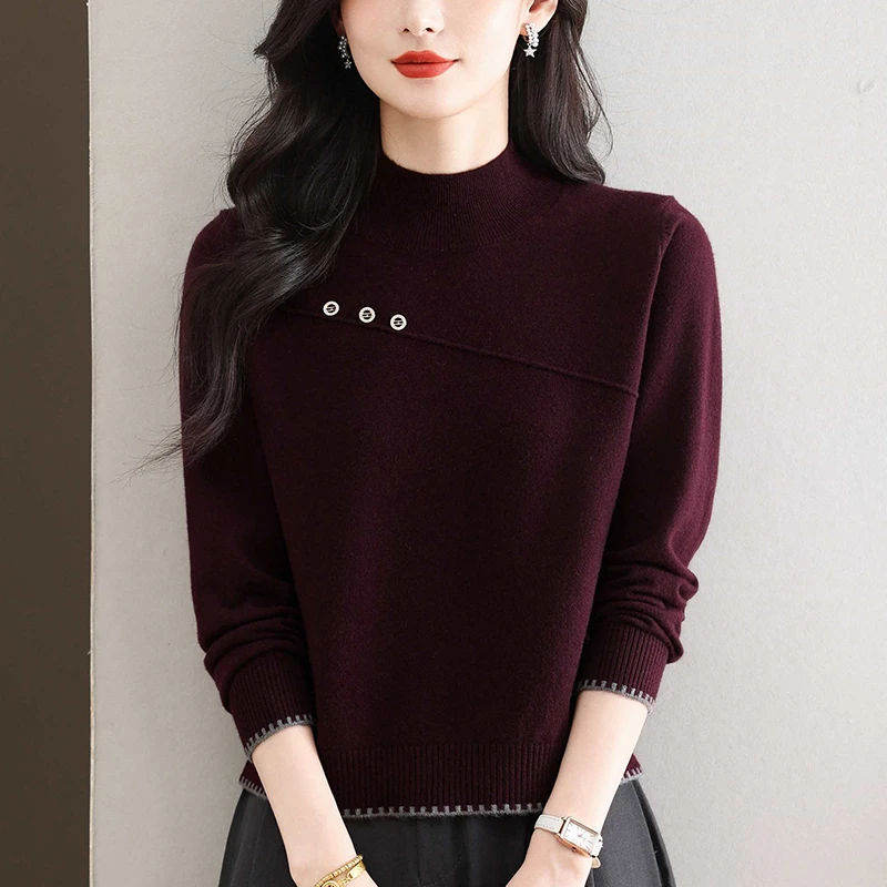 秋装大码短款针织衫女宽松遮肚子显瘦内搭秋冬半高领洋气打底毛衣