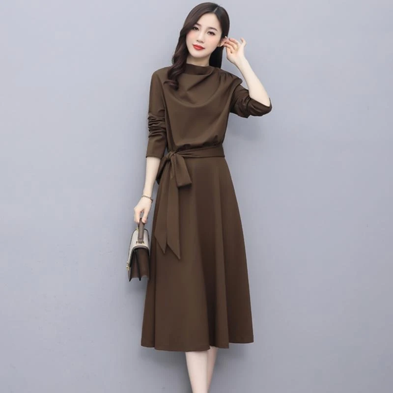 高端早秋女士长袖连衣裙2025年时尚全新优雅淑女优雅修身过膝长裙