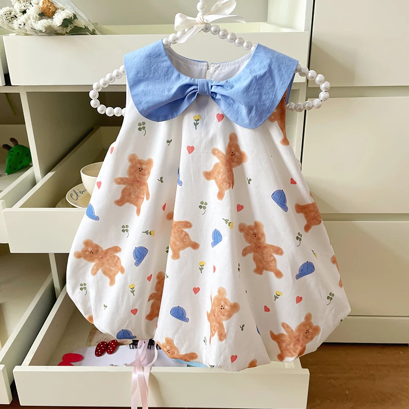 【现货】XQ254027女童连衣裙夏季卡通娃娃裙无袖儿童棉布裙