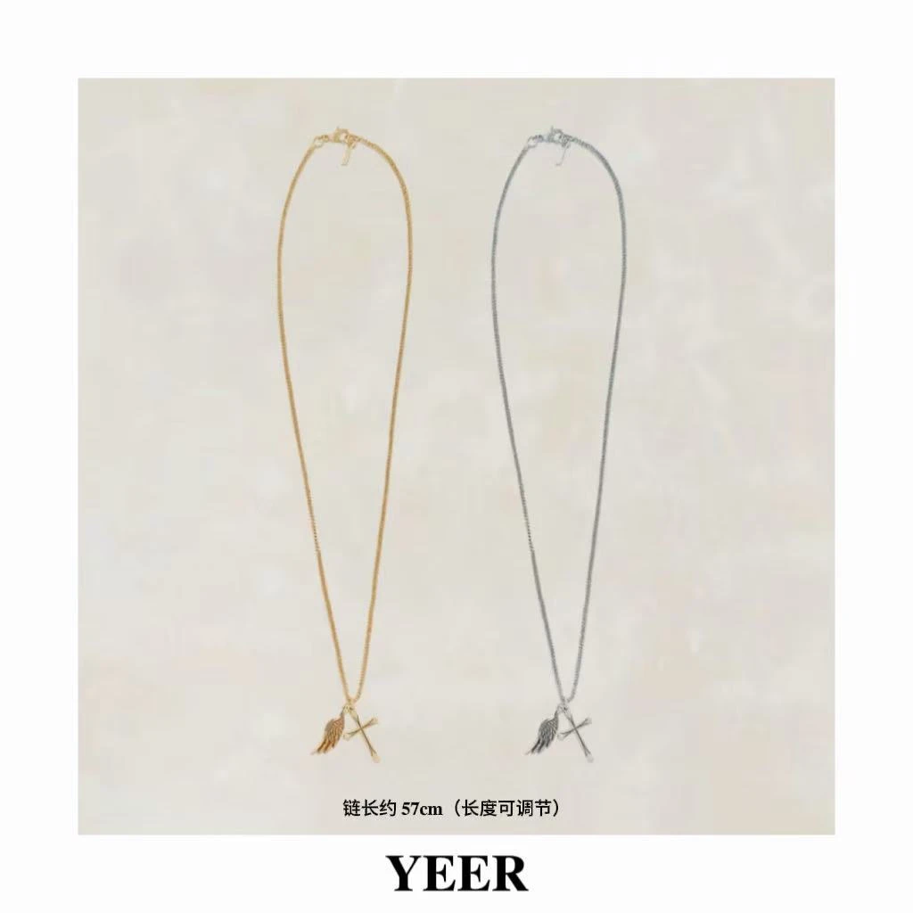 合金项链 YEER 小众设计灵感复古做旧十字架羽毛项链 毛衣链