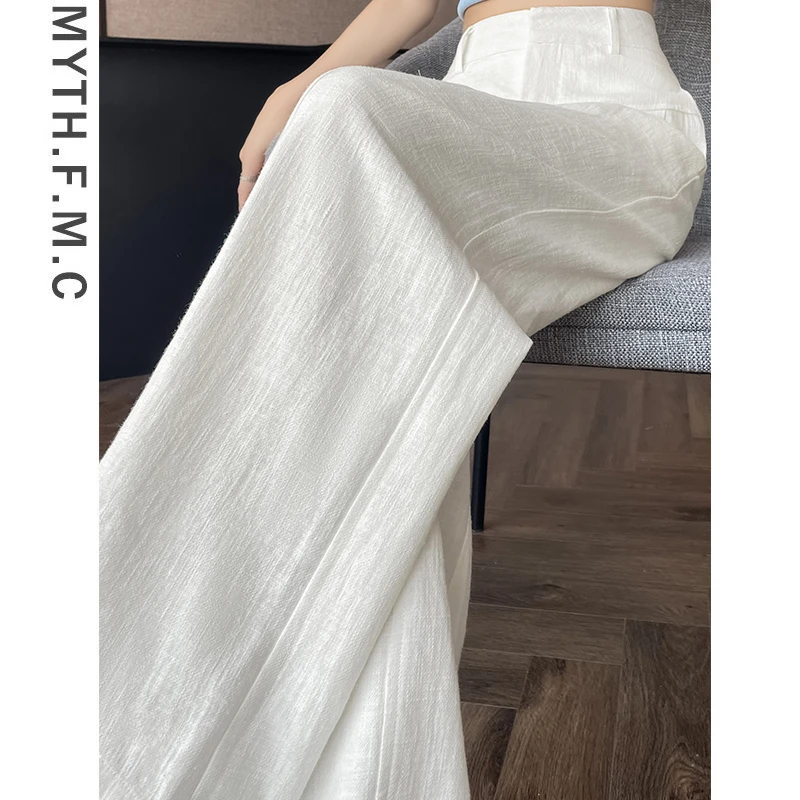 白色夏天山本西装裤子女夏季薄款2025新款宽松冰丝高腰阔腿裤垂感
