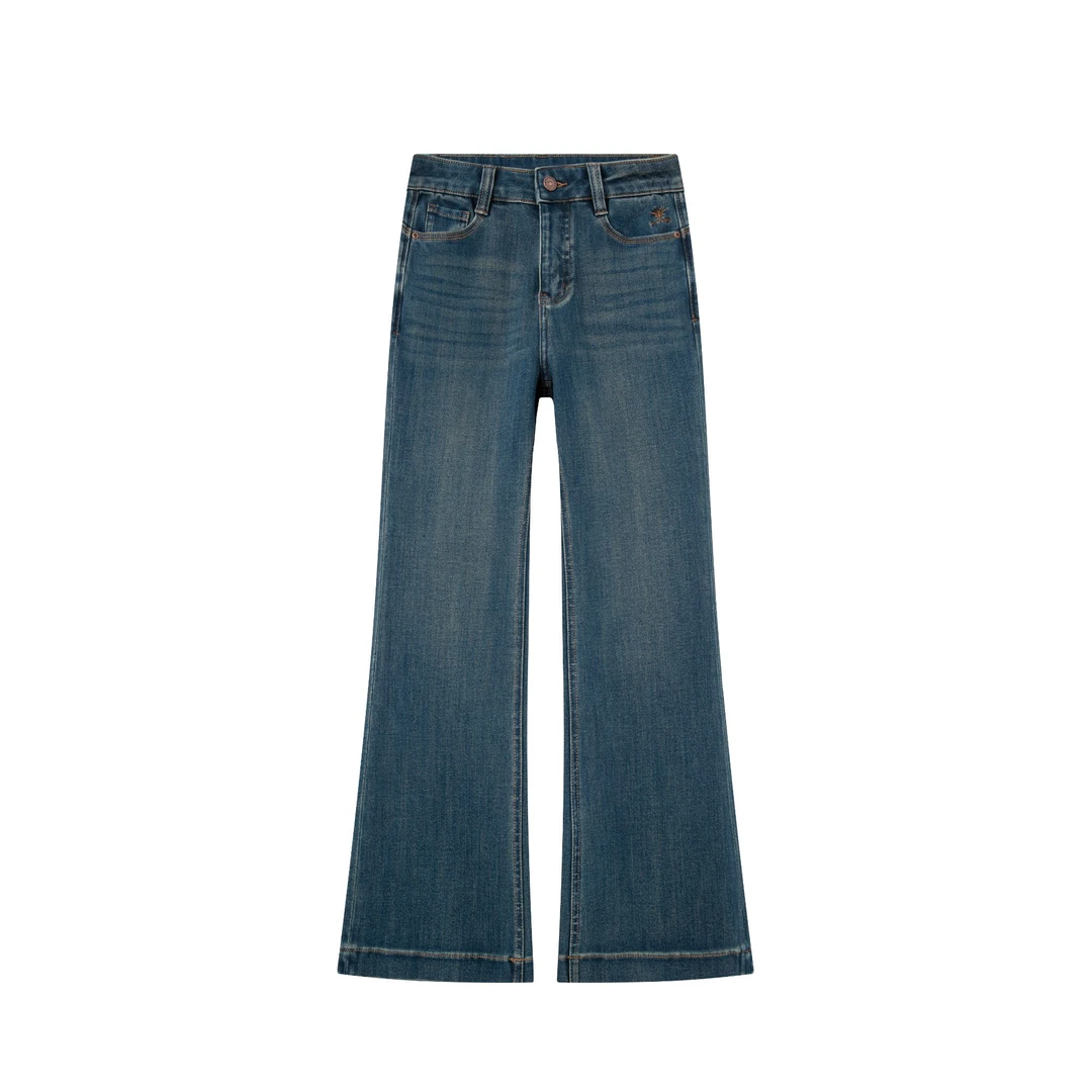 【JEANS】玛瑙绿秋季 品牌原单 小蜜蜂 筒喇裤秋冬款高腰牛仔裤女