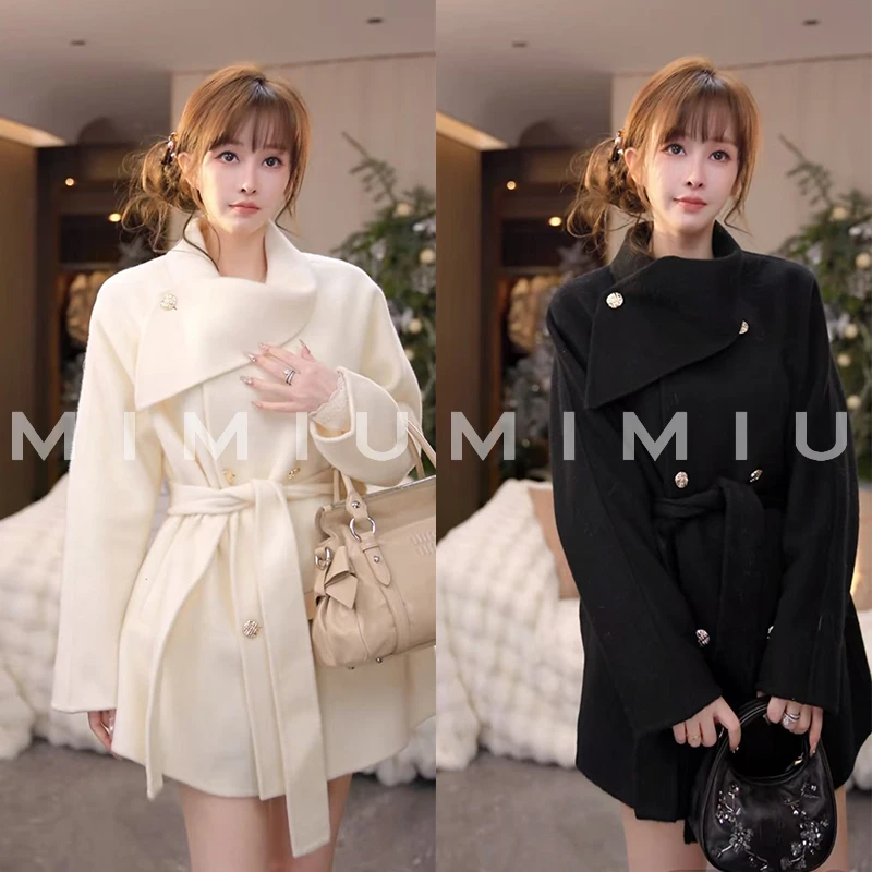 【mimius】喵喵  羊毛双面呢围领可收腰毛呢大衣 G12042