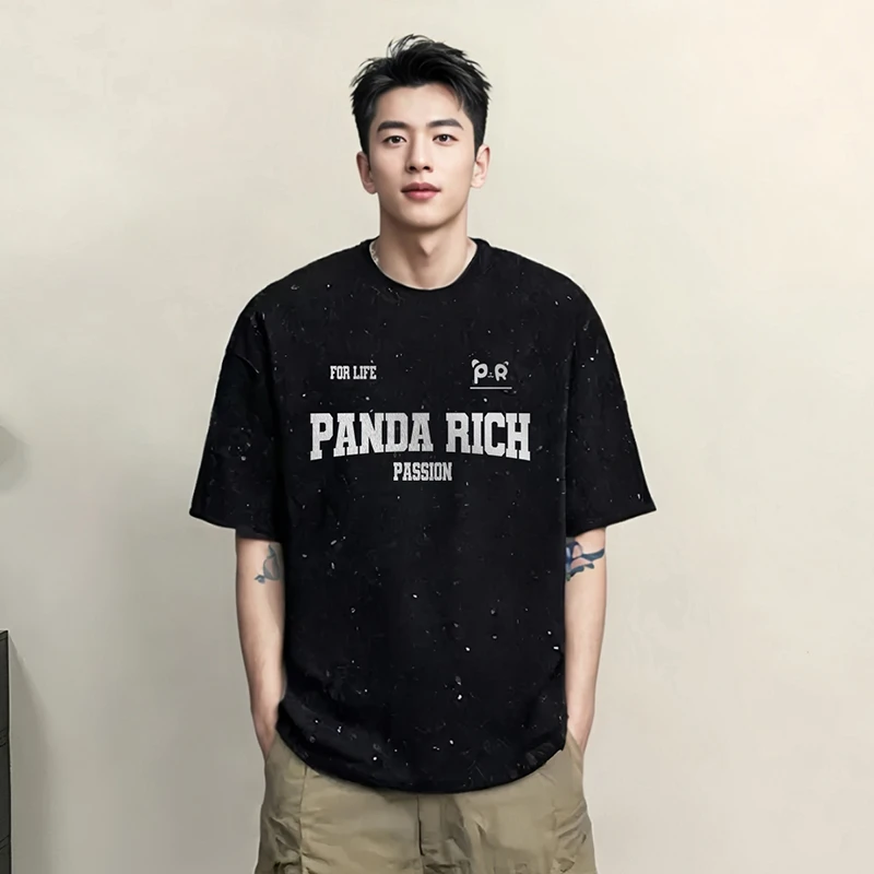 官方正品明星同款高级美式休闲短袖男T恤满天星纯色圆领情侣半袖