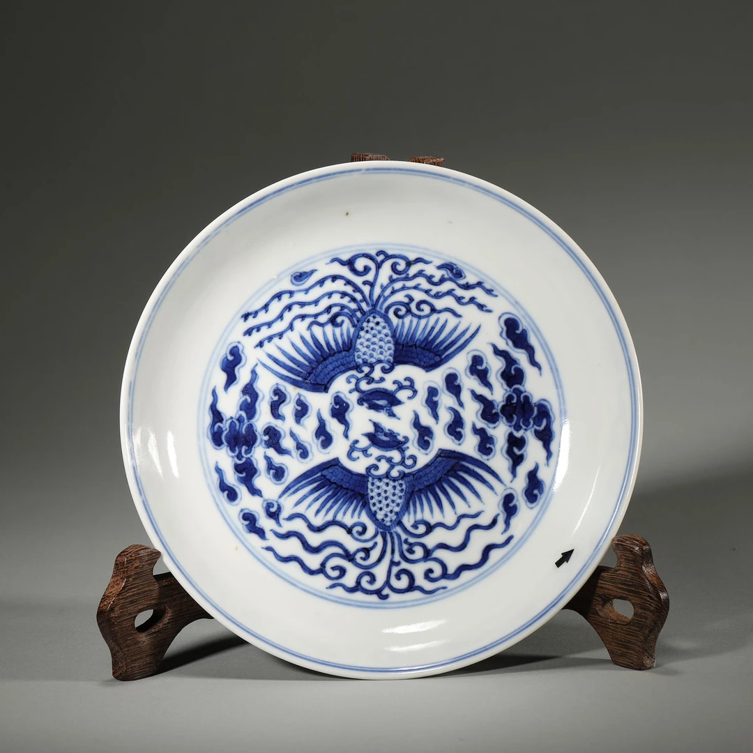 Lot09 清光绪 青花对头凤纹盘【古董拍卖】