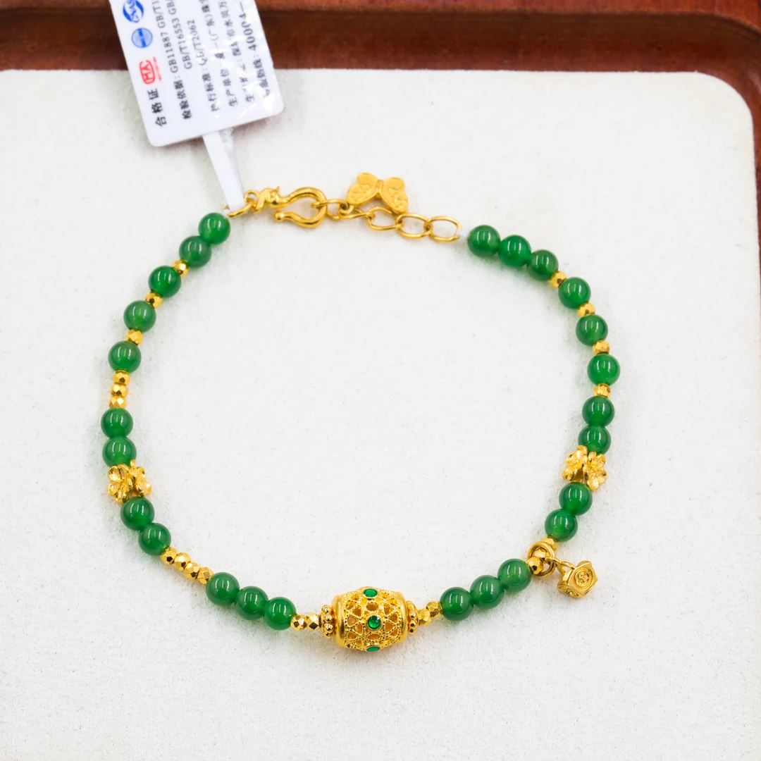 【菲菲】爱一IBELOVE 足金999 珐琅花丝转运珠俄碧手串