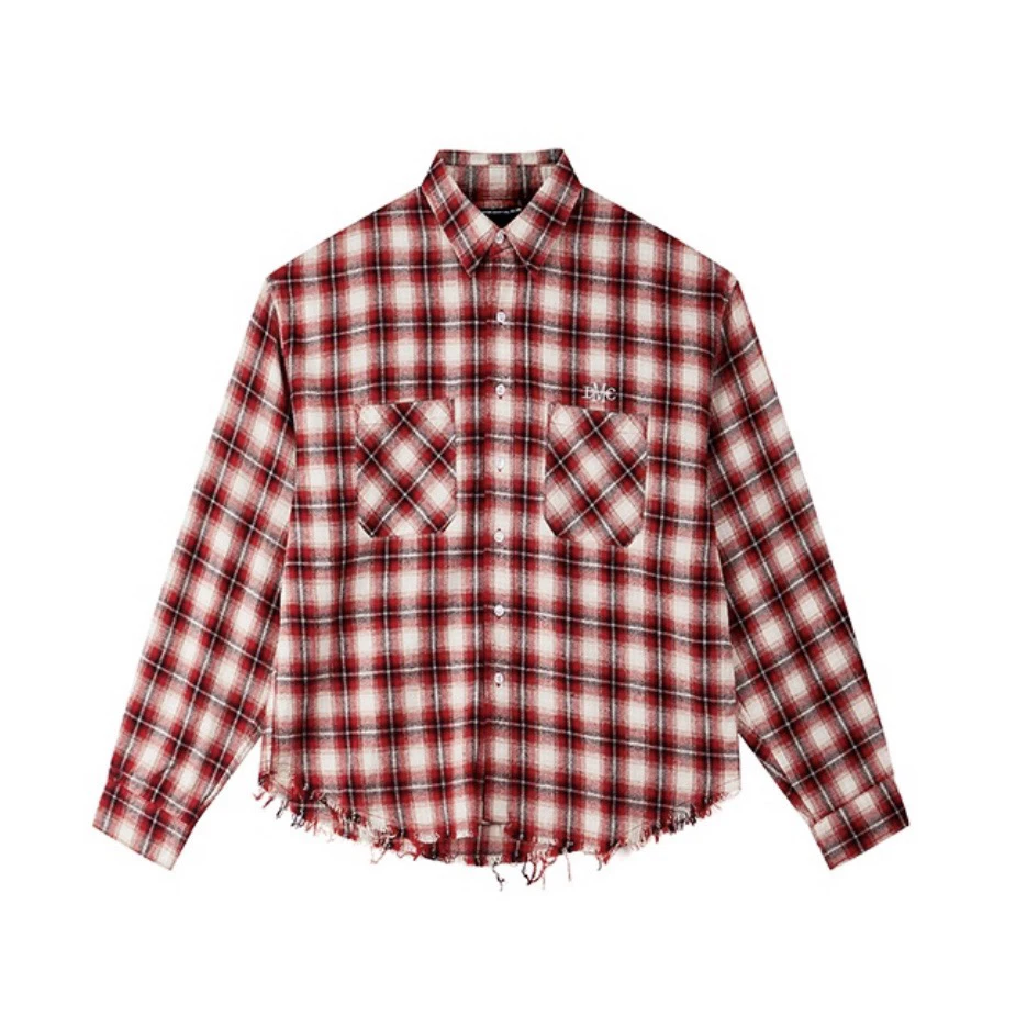 DMC/流苏格纹字母刺绣长袖衬衫 ttst01