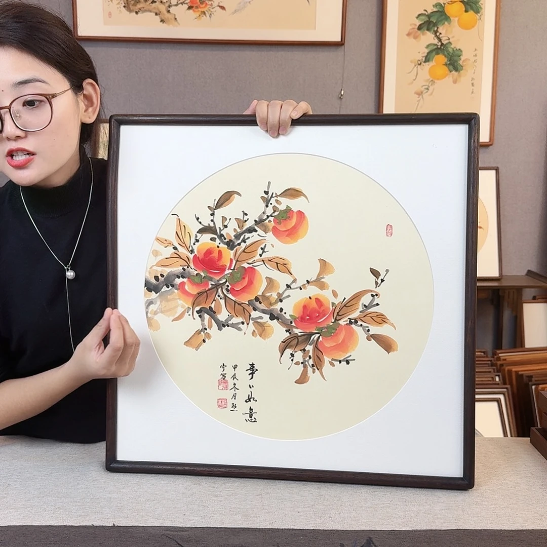 国画纯手绘，纯手写带框尺寸：53×53厘米