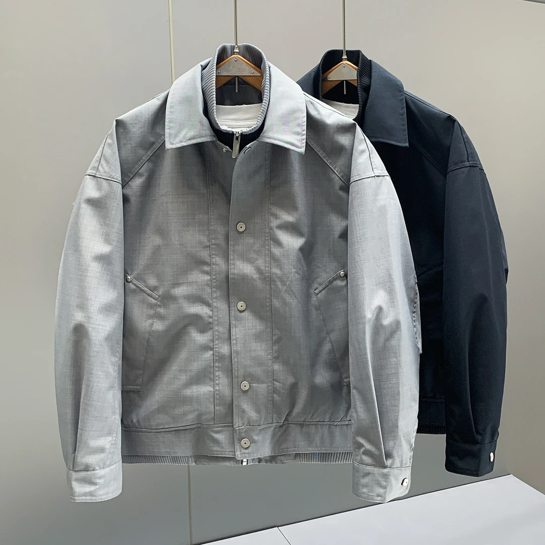 轻奢时尚假两件双层领设计休闲外套男秋季短款帅气百搭男士夹克